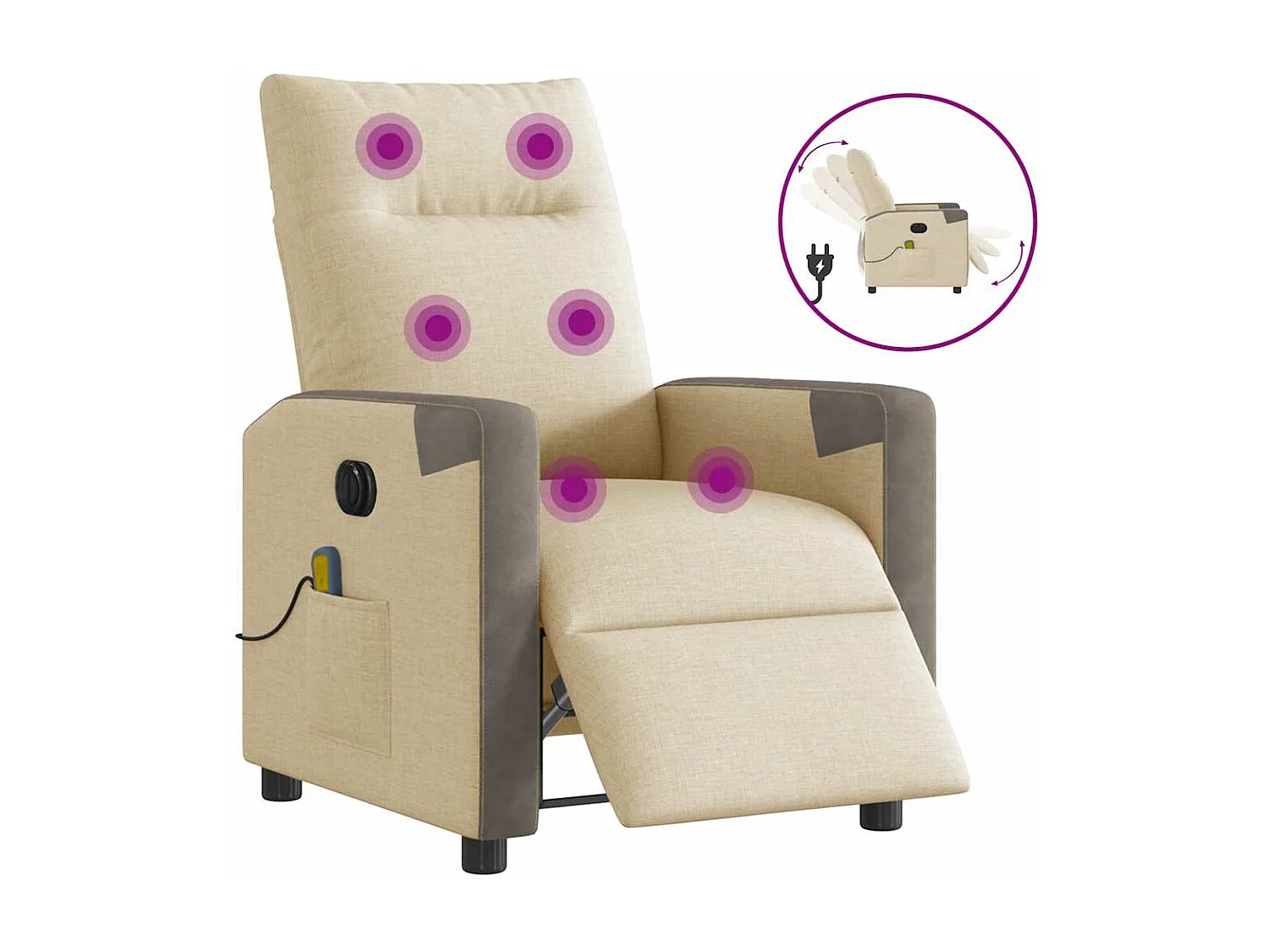 Fauteuil inclinable électrique-Chaise de relax-Fauteuil de Massage crème tissu SHL4293