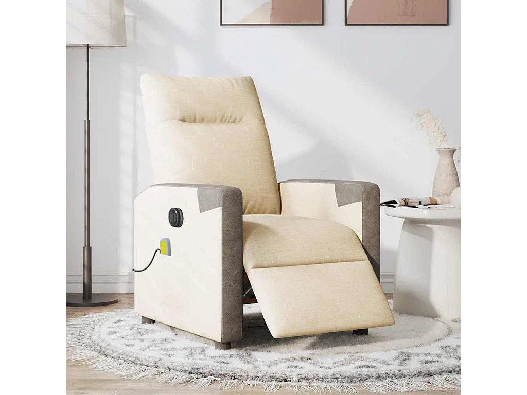 Fauteuil inclinable électrique-Chaise de relax-Fauteuil de Massage crème tissu SHL4293