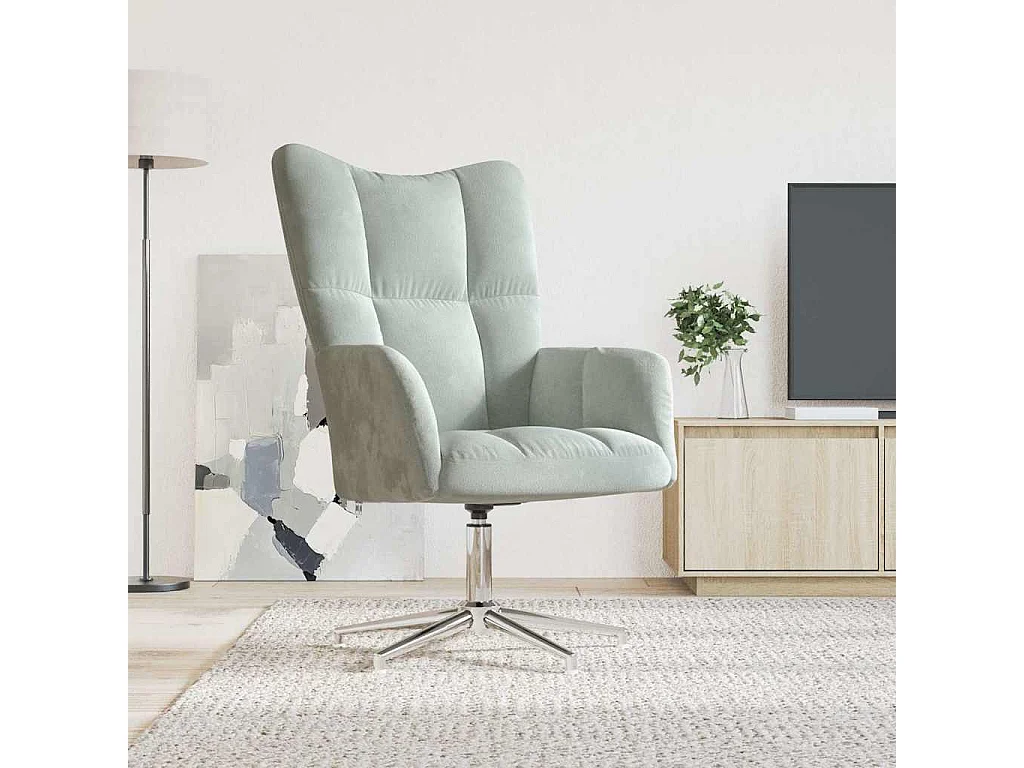 Relaxsessel | Lounge Sessel Hellgrau Samt SHL16342