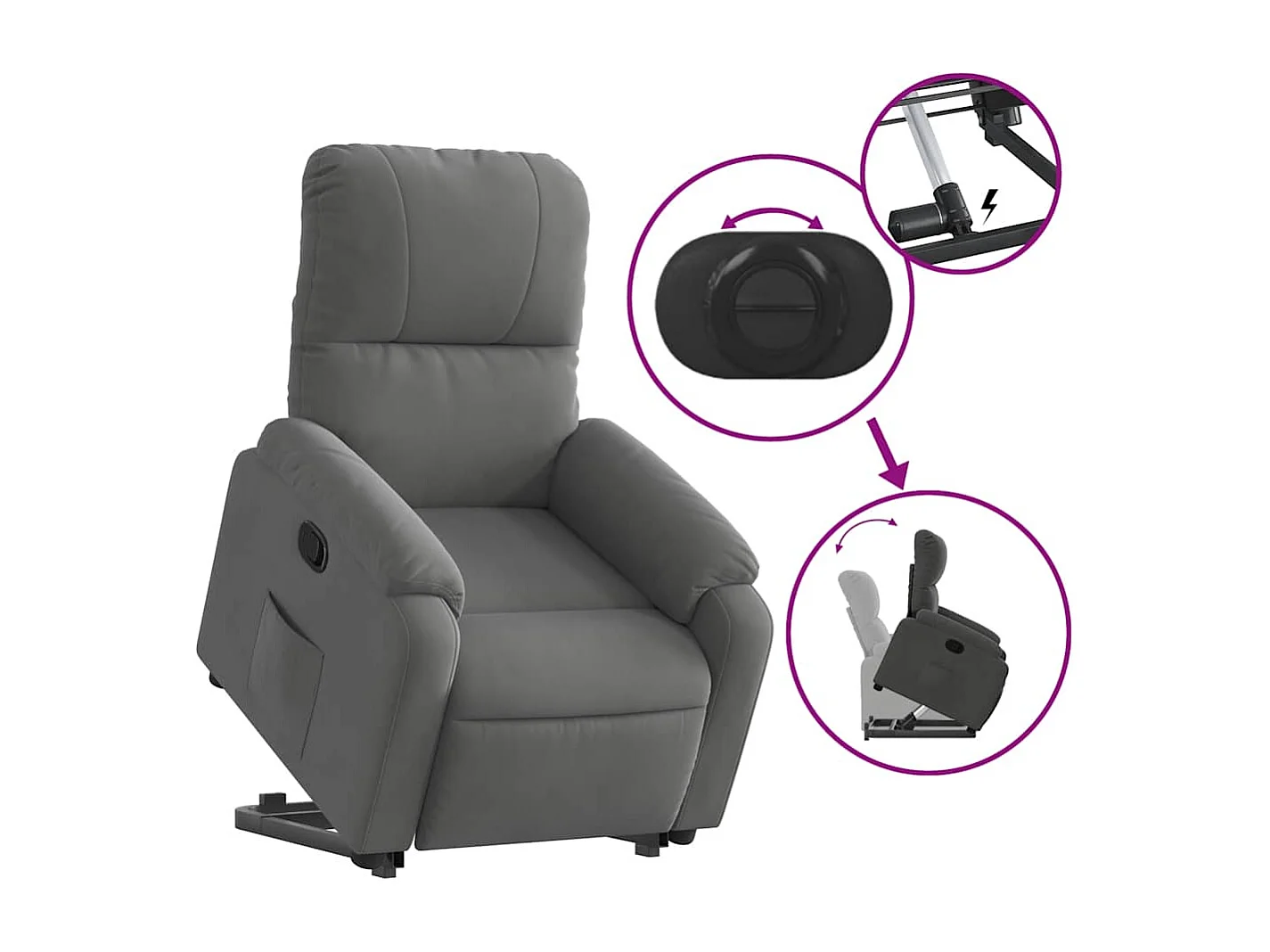 Relaxsessel | Lounge Sessel für Wohnzimmer mit Aufstehhilfe Dunkelgrau Mikrofasergewebe SHL662