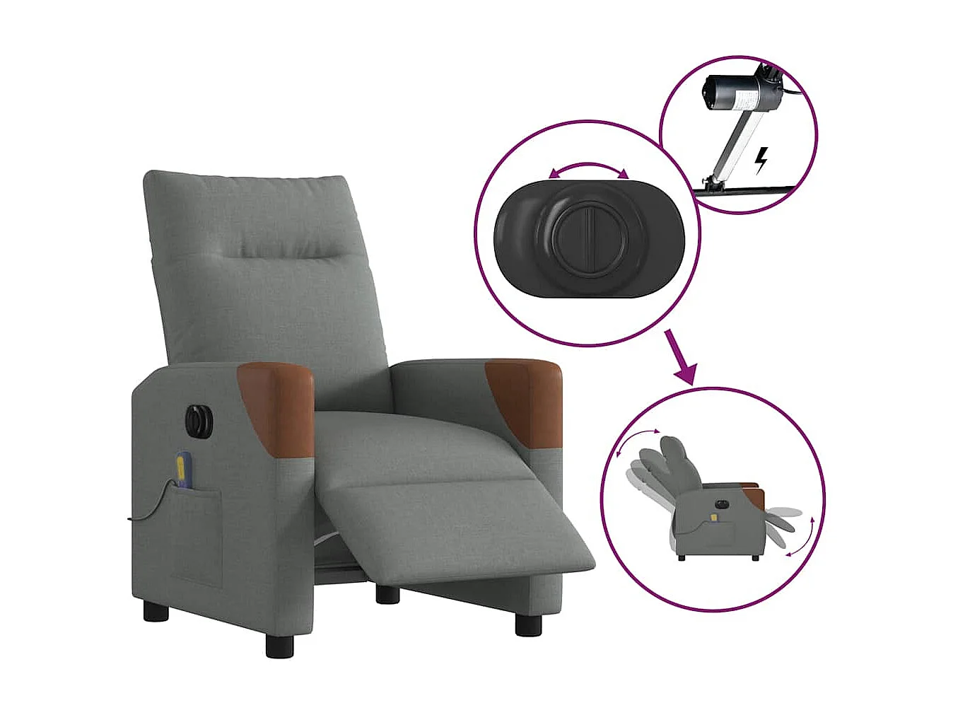 Fauteuil inclinable électrique-Chaise de relax-Fauteuil de Massage gris foncé tissu SHL1583