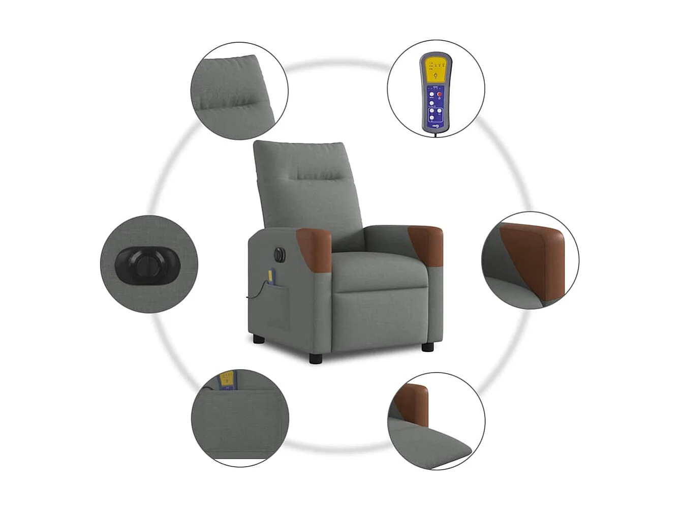 Fauteuil inclinable électrique-Chaise de relax-Fauteuil de Massage gris foncé tissu SHL1583