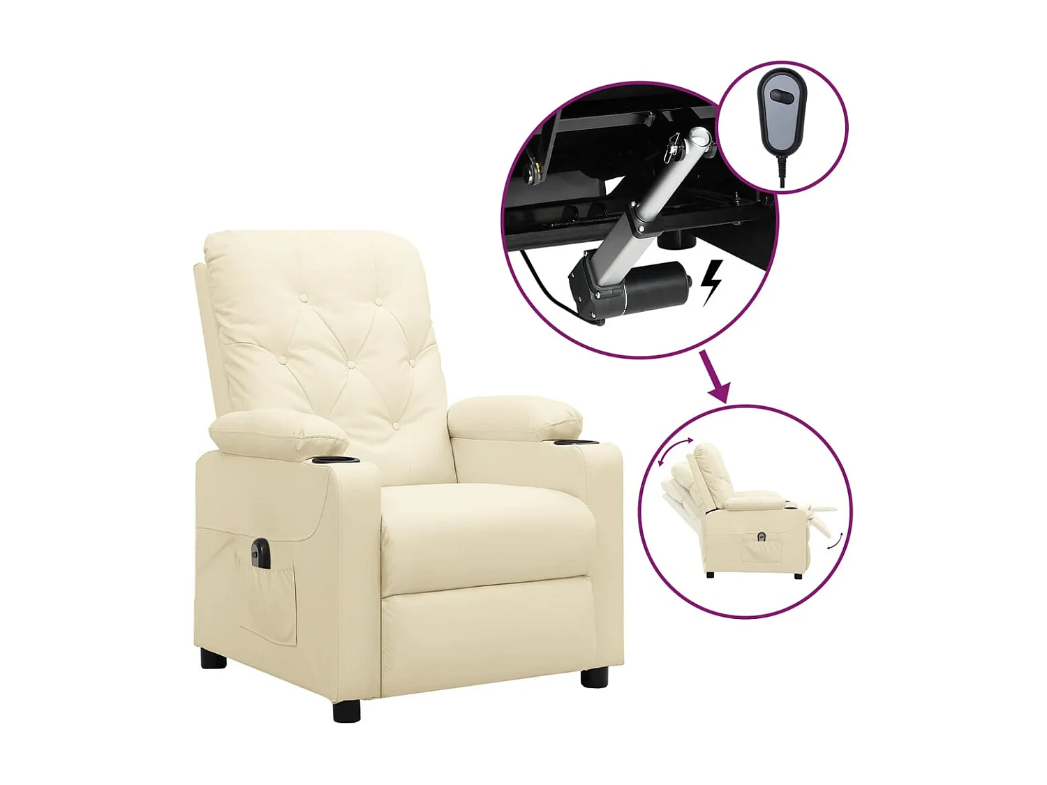 Fauteuil inclinable électrique-Chaise de relax-Fauteuil salon Crème Similicuir SHL3041