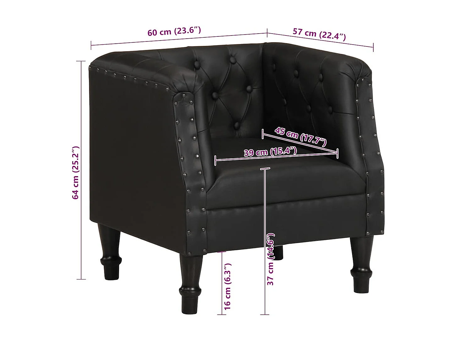 Sillón | Silla de cuero auténtico negro SHL2828