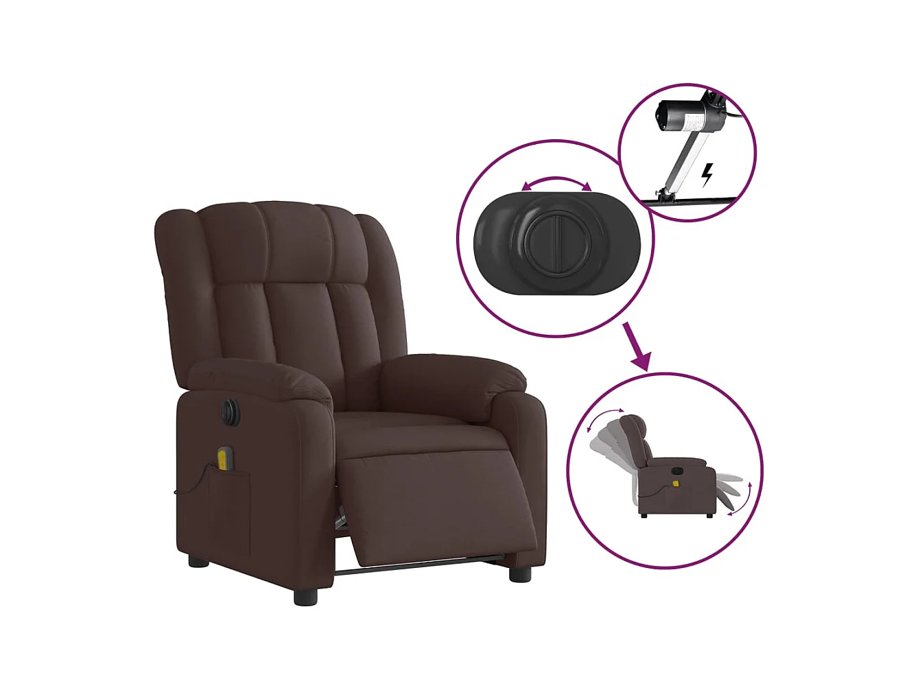 Sillón de relax | Sillón reclinable de masaje eléctrico tela marrón oscuro SHL9725