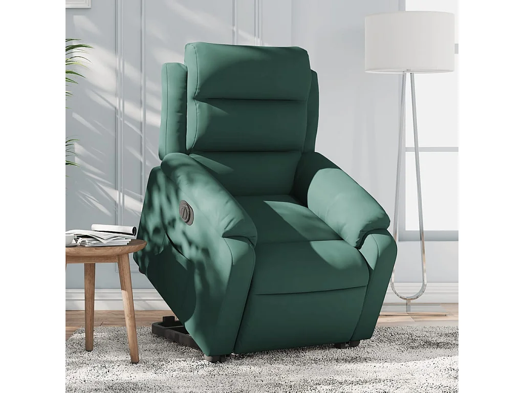 Silla de relax | Sillón eléctrico reclinable elevable de terciopelo verde oscuro SHL3614