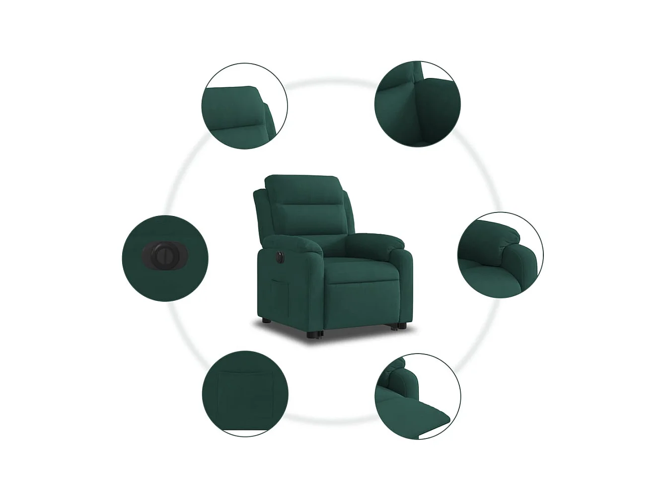 Silla de relax | Sillón eléctrico reclinable elevable de terciopelo verde oscuro SHL3614