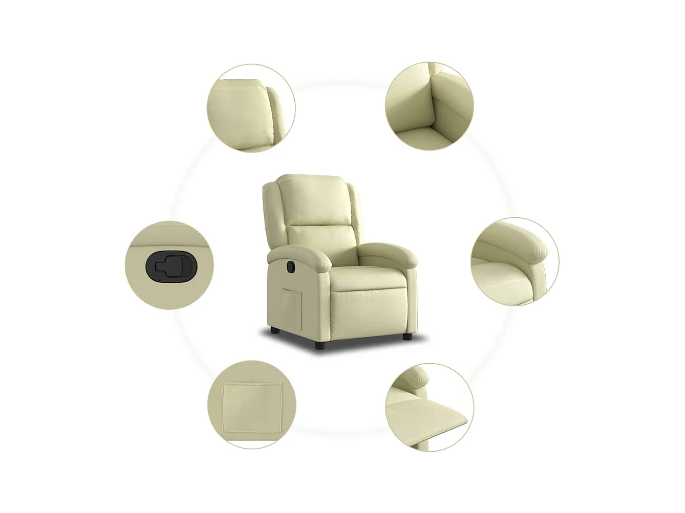 Sillón de relax | Sillón reclinable de cuero auténtico crema SHL6762