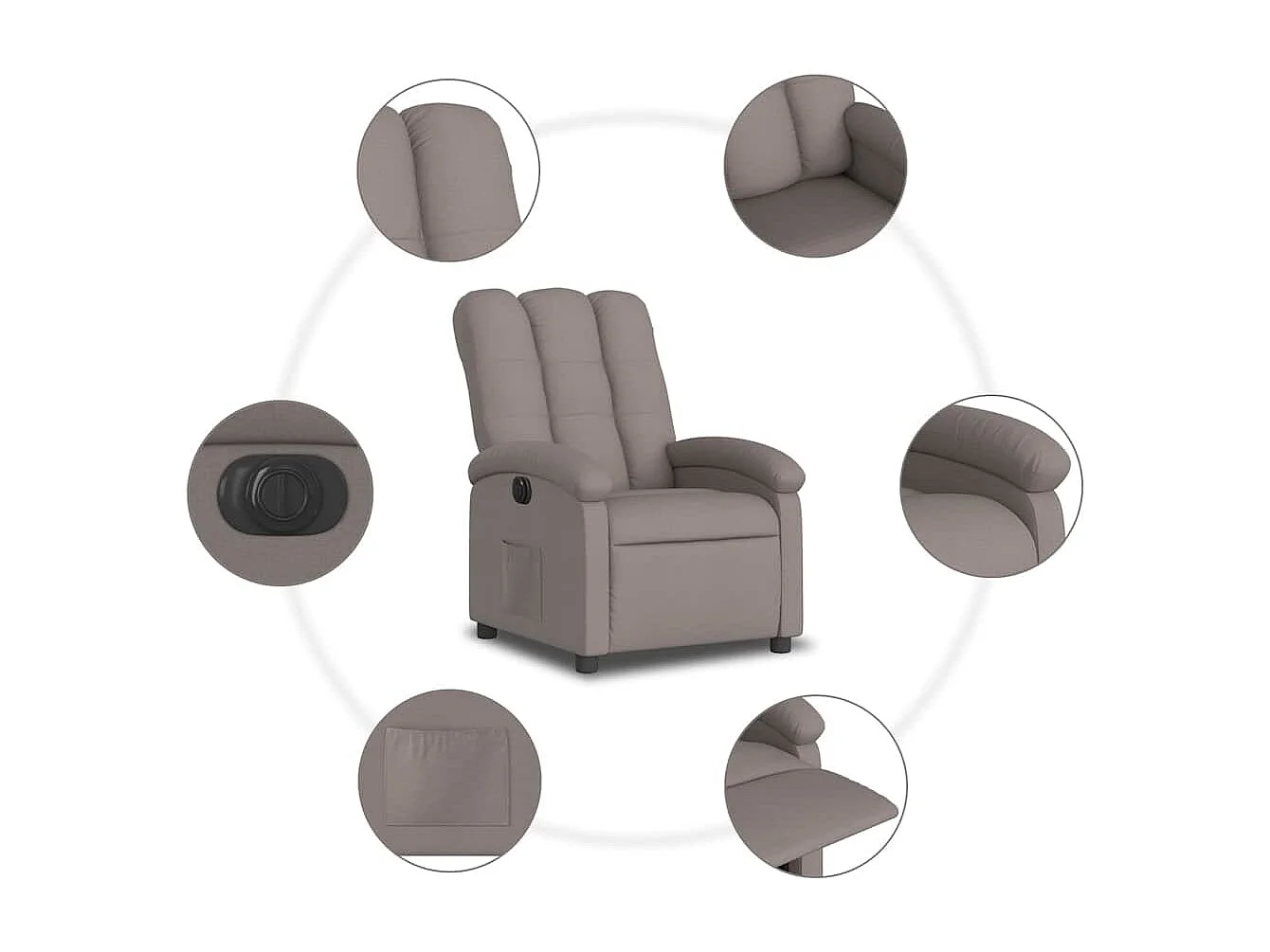 Relaxsessel Elektrisch | Lounge Sessel indoor Taupe Stoff SHL38948