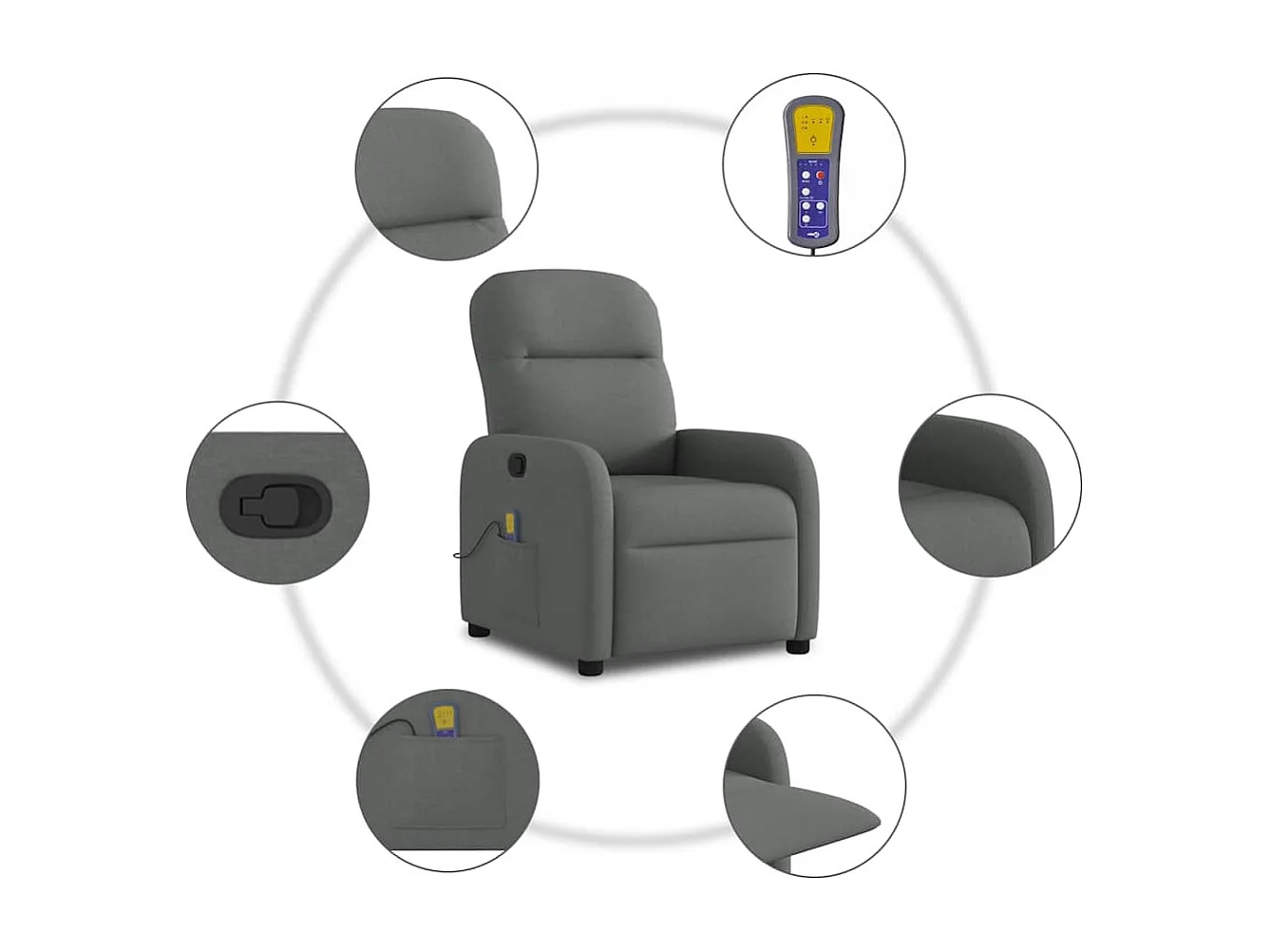 Sillón de relax | Sillón reclinable de masaje de tela gris oscuro SHL7864