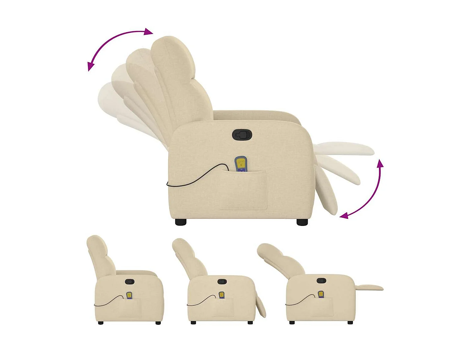 Fauteuil inclinable-Chaise de relax-Fauteuil de Massage Crème Tissu SHL3072