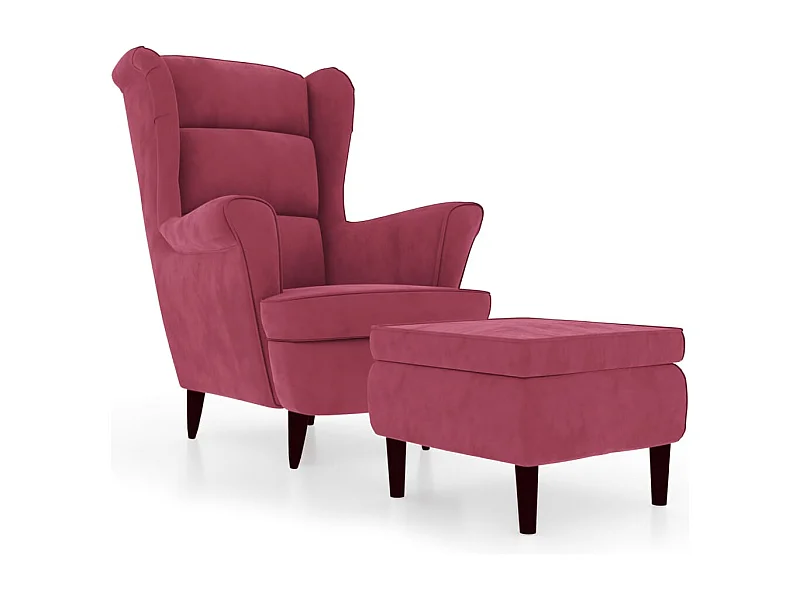 Sillón de salón | Silla | Sillón orejero y taburete de terciopelo rojo tinto SHL5187