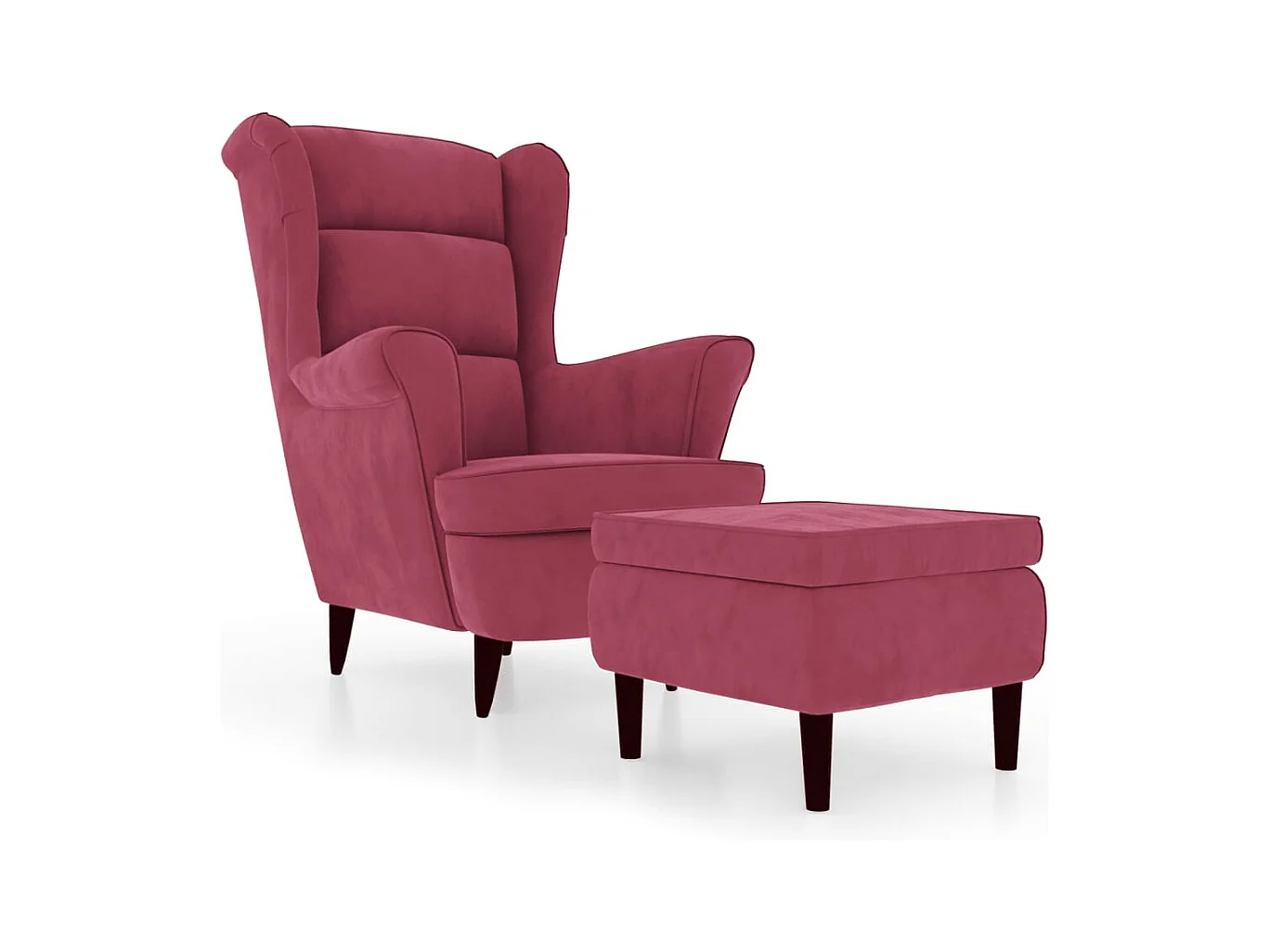 Fauteuil Salon-Chaise de relax-Fauteuil à oreilles avec tabouret bordeaux velours SHL2425