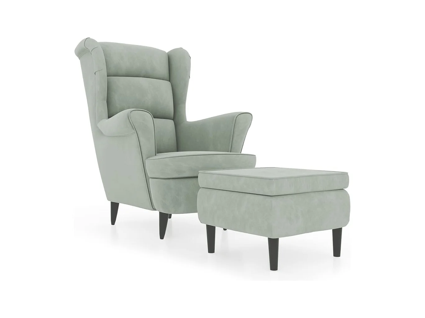 Fauteuil Salon-Chaise de relax-Fauteuil à oreilles avec tabouret gris clair velours SHL4275