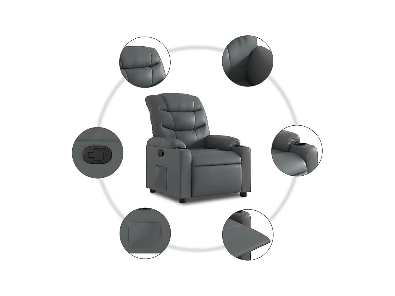 Sillón de relax | Sillón reclinable de cuero sintético gris SHL4675