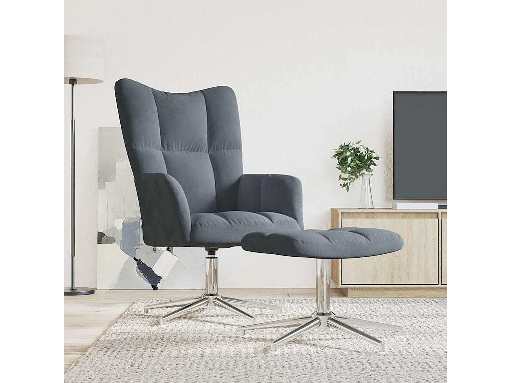 Relaxstoel | Fauteuil met voetenbank fluweel donkergrijs