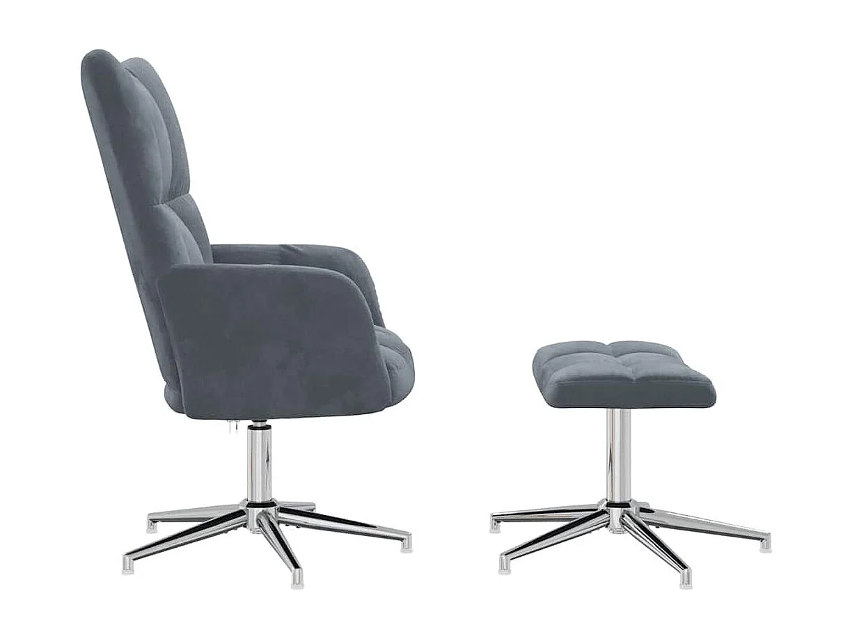 Relaxstoel | Fauteuil met voetenbank fluweel donkergrijs