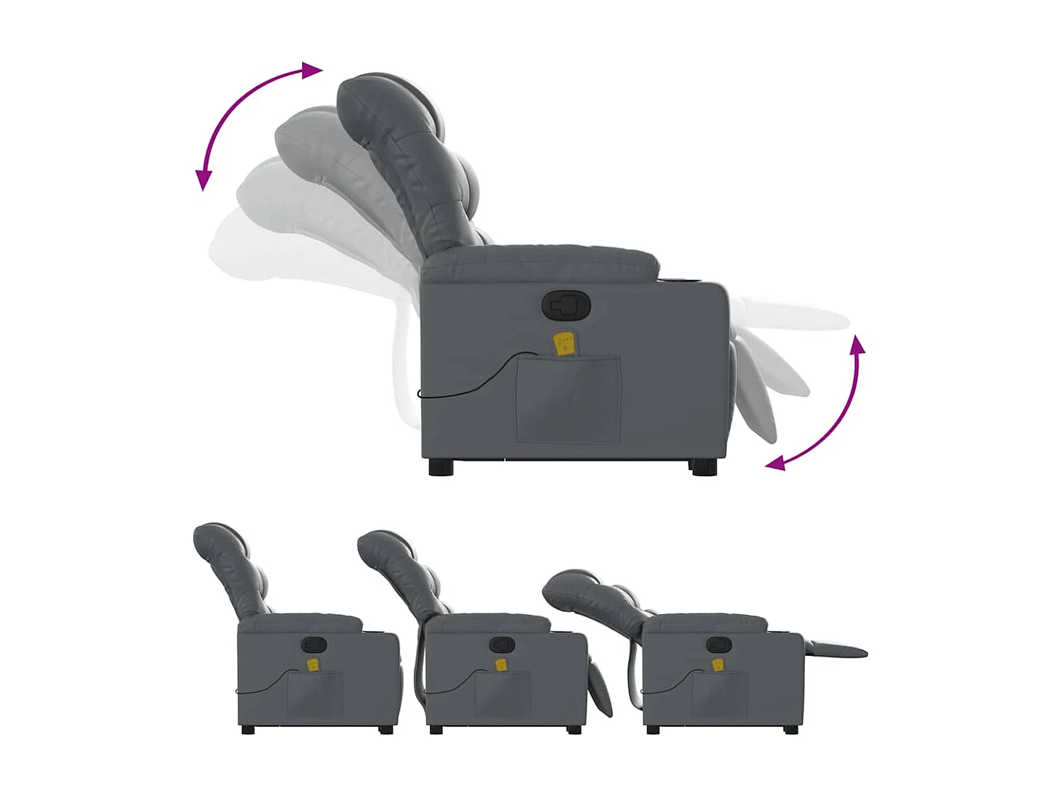 Fauteuil inclinable-Chaise de relax-Fauteuil de Massage Gris Similicuir SHL2720