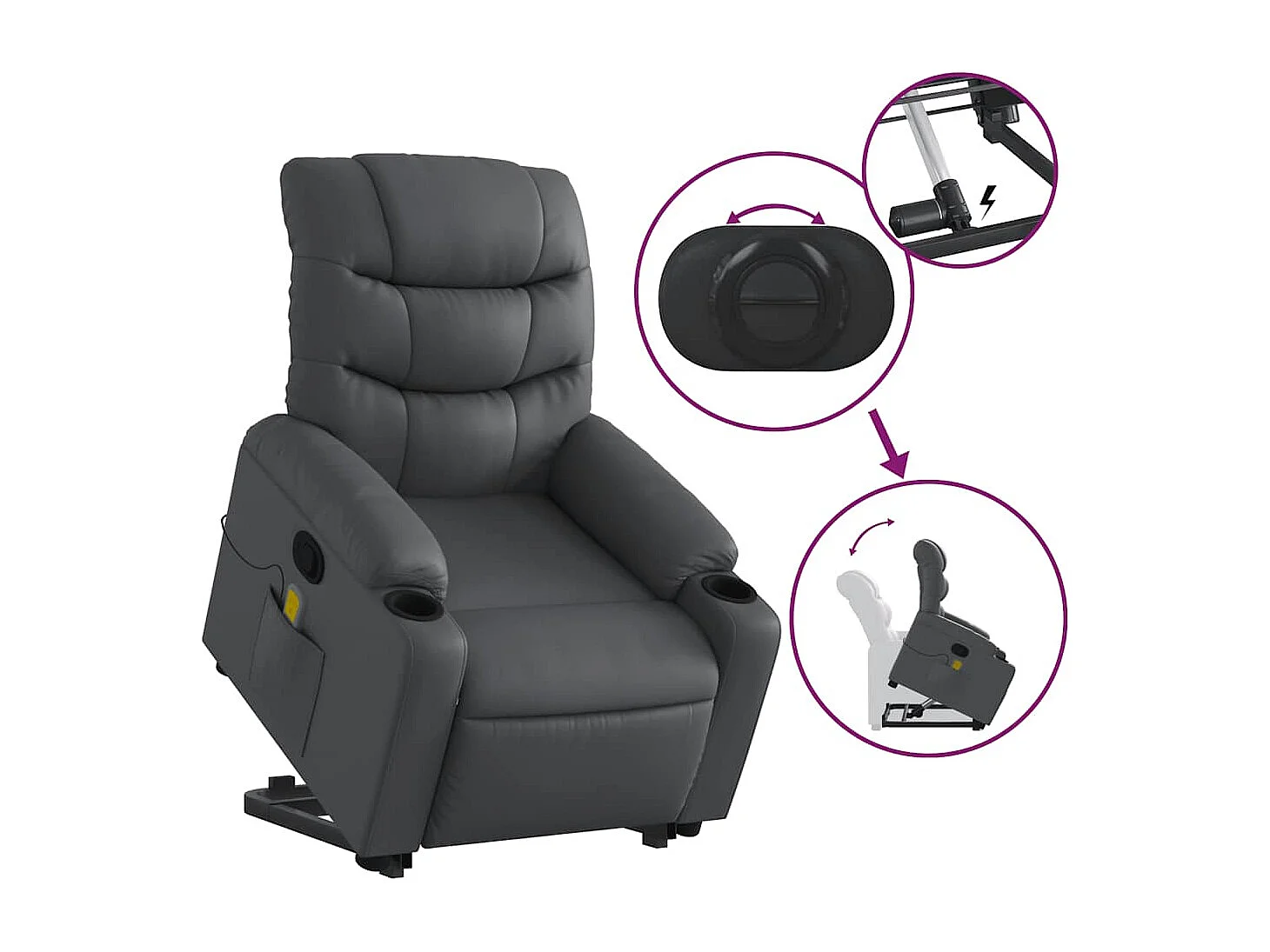 Fauteuil inclinable-Chaise de relax-Fauteuil de Massage Gris Similicuir SHL2720