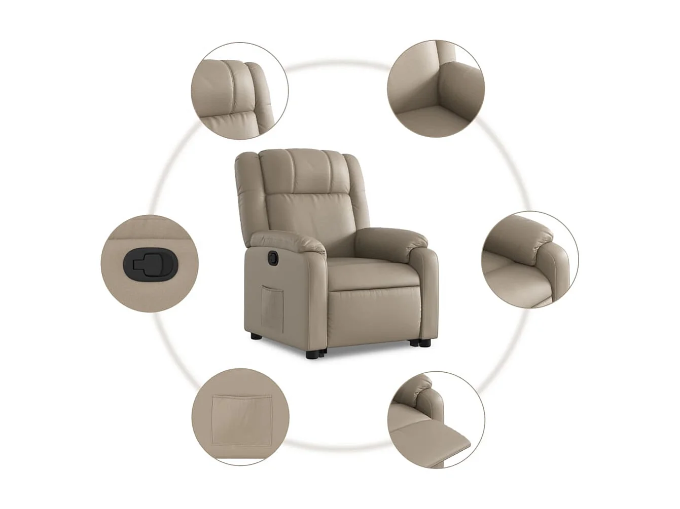 Relaxsessel | Lounge Sessel für Wohnzimmer mit Aufstehhilfe Cappuccino-Braun Kunstleder SHL60340