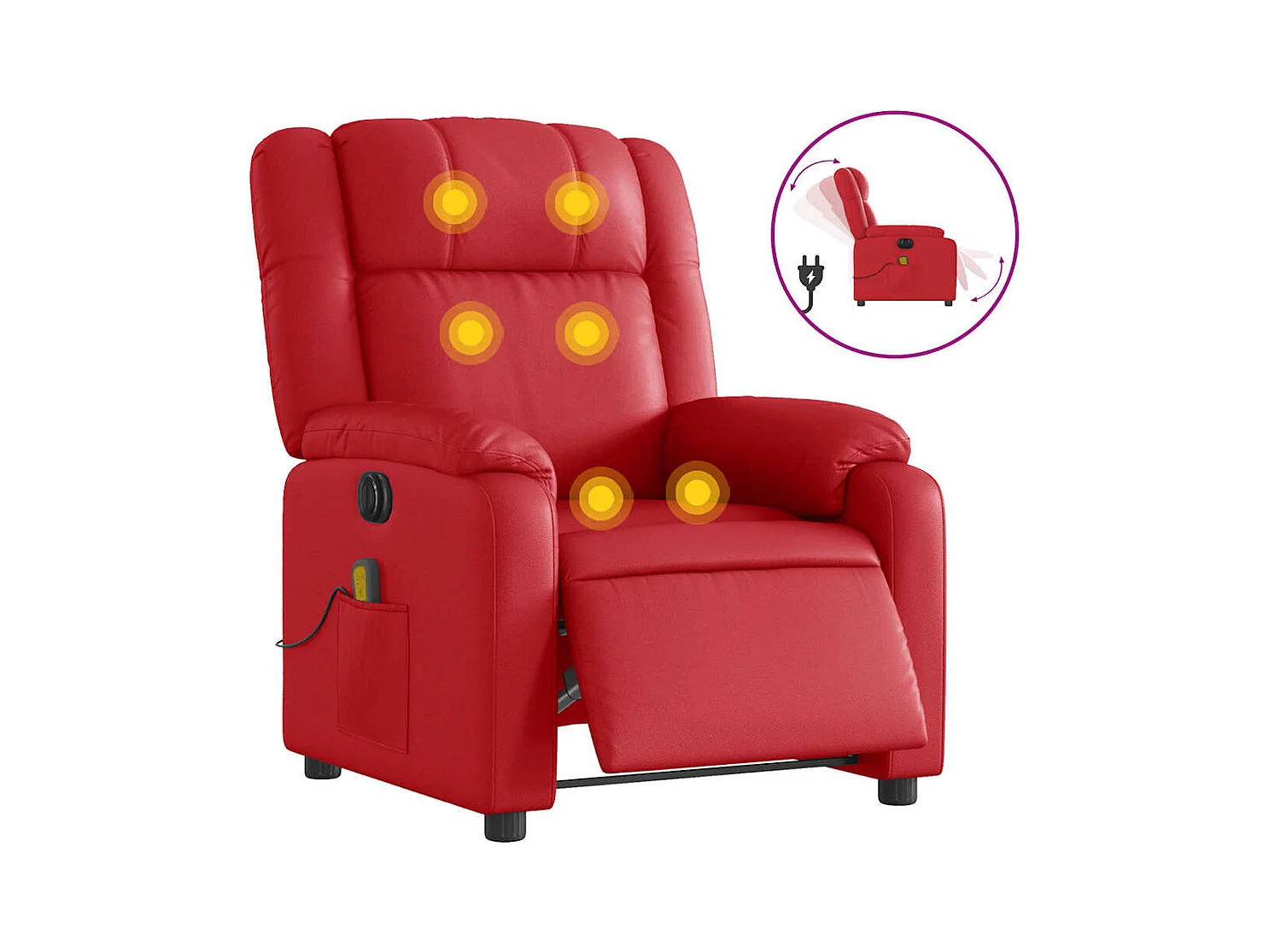 Sillón de salón | Silla | Sillón de masaje reclinable eléctrico de cuero artificial rojo SHL3403