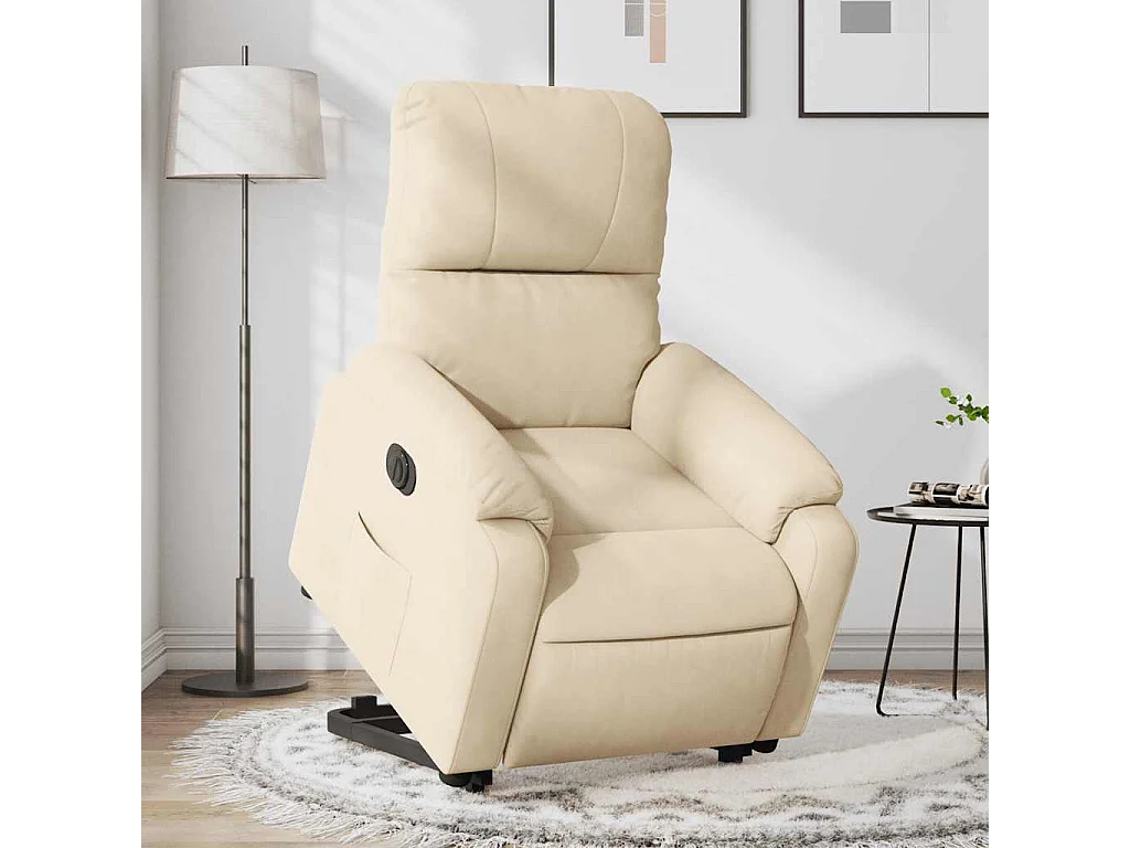 Fauteuil inclinable électrique-Chaise de relax-Fauteuil salon crème tissu microfibre SHL2749