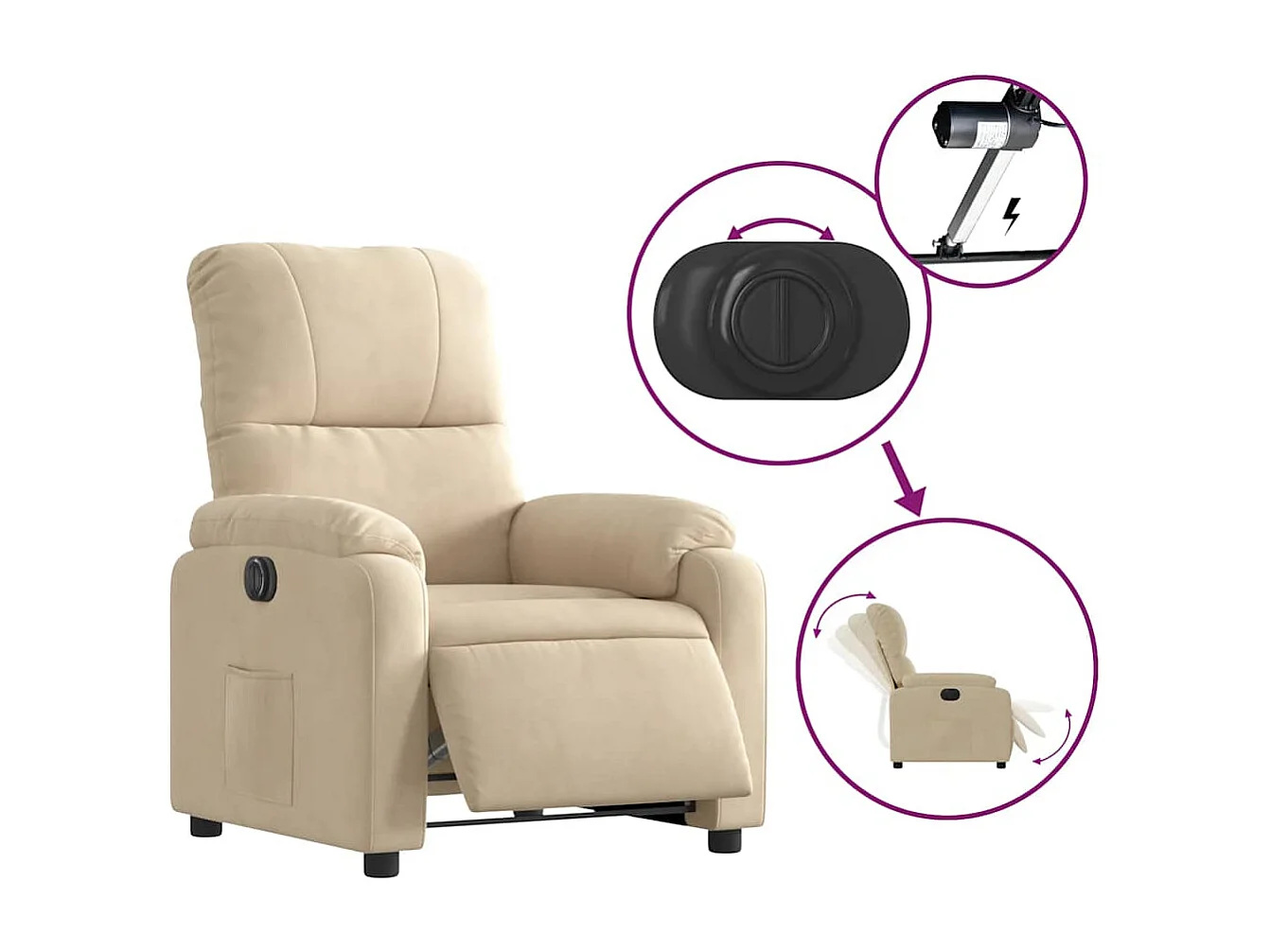 Fauteuil inclinable électrique-Chaise de relax-Fauteuil salon crème tissu microfibre SHL2749