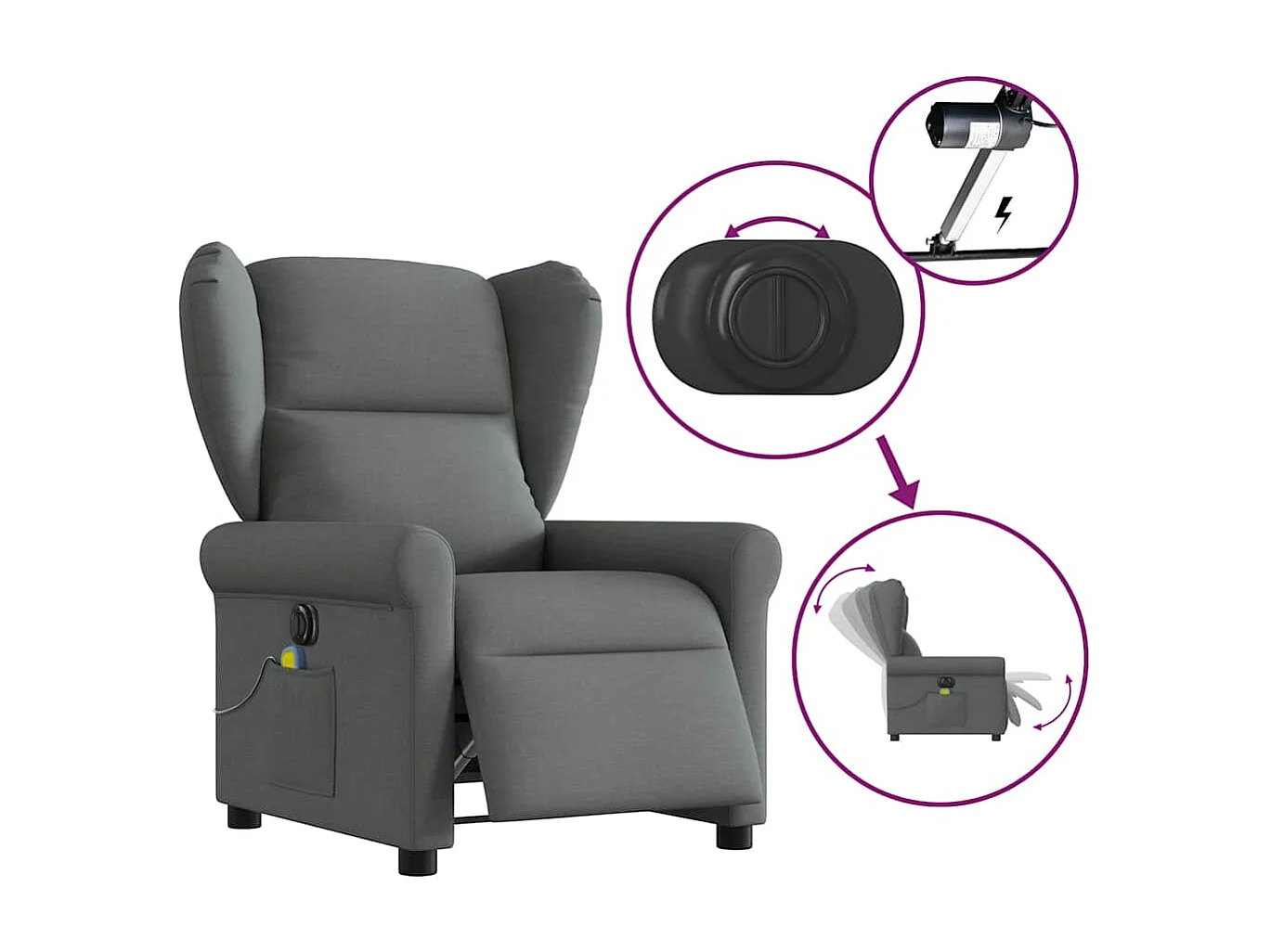 Sillón de relax | Sillón reclinable de masaje eléctrico tela gris oscuro SHL3450