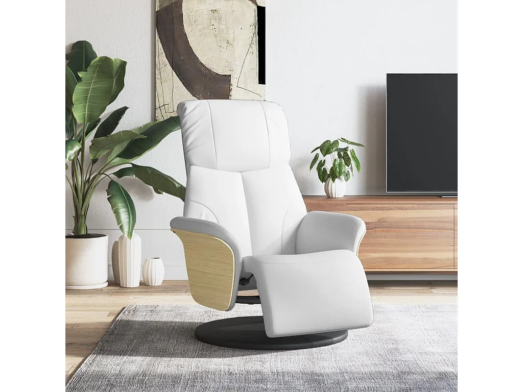 Relaxsessel | Lounge Sessel für Wohnzimmer mit Fußteil Weiß Kunstleder SHL14560