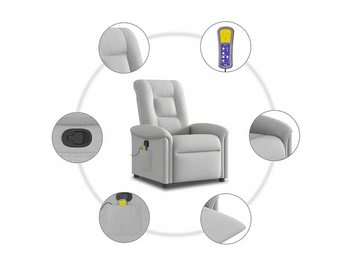 Fauteuil inclinable-Chaise de relax-Fauteuil de Massage gris nuage tissu SHL4134