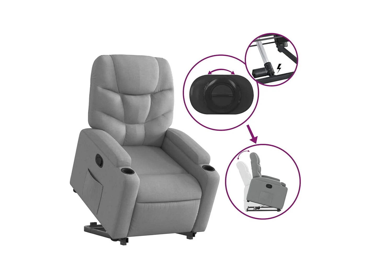 Sillón de relax | Silla | Sillón reclinable elevable de tela gris claro SHL4577