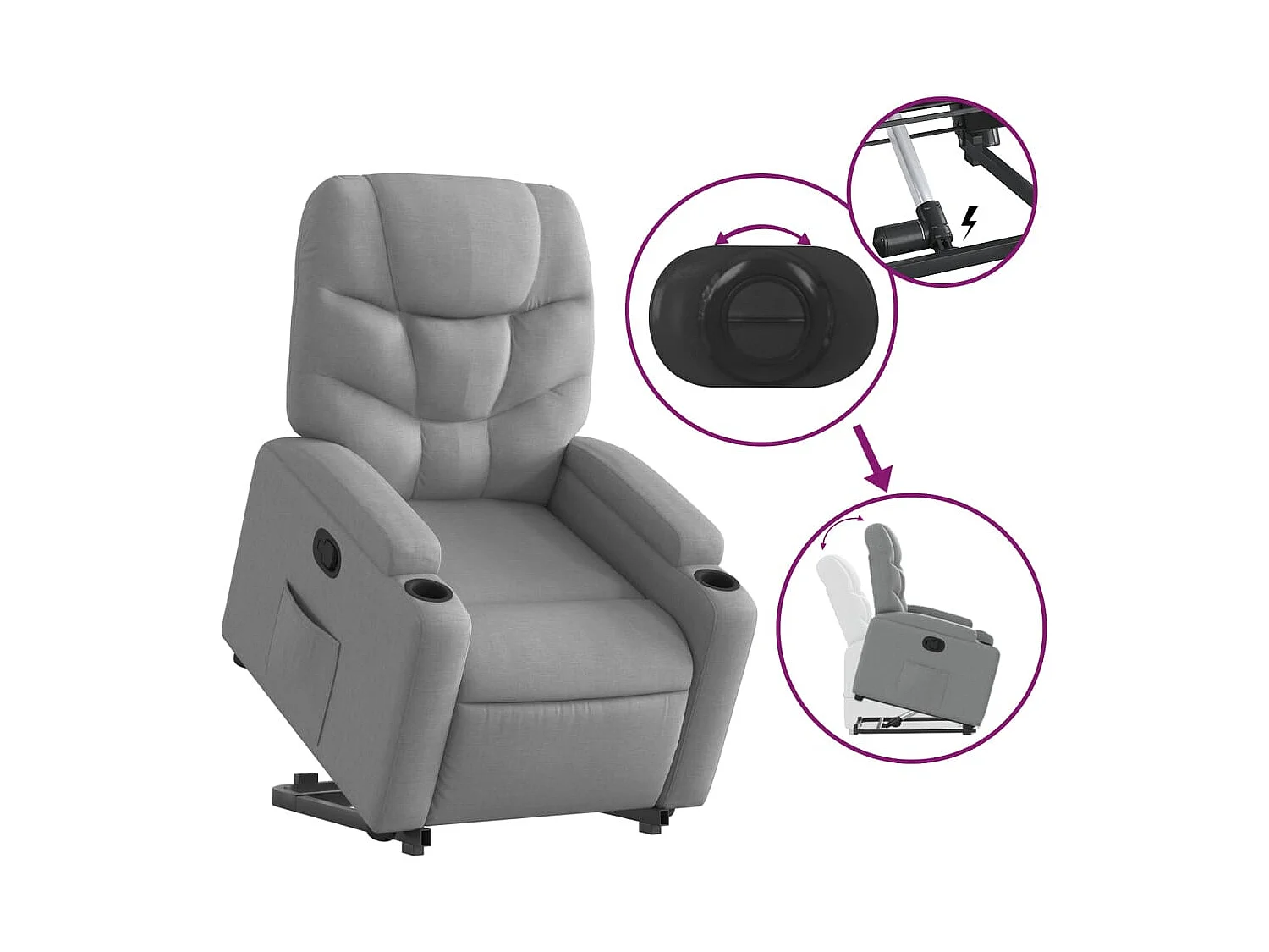 Relaxsessel | Lounge Sessel für Wohnzimmer mit Aufstehhilfe Hellgrau Stoff SHL16638