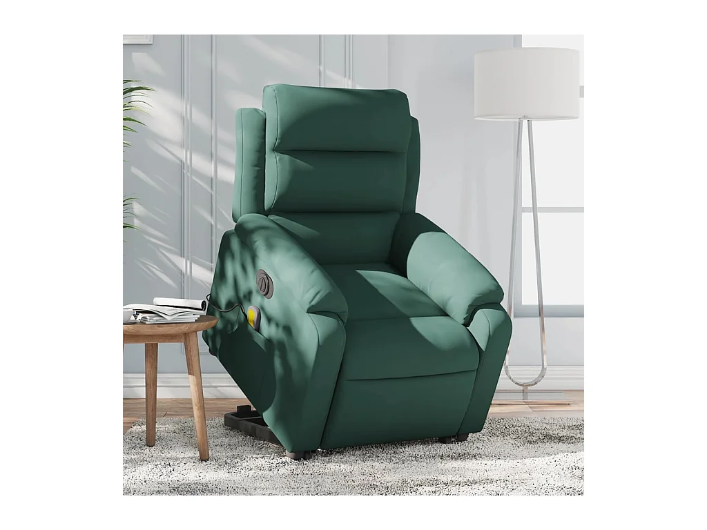 Poltrona massagens elevatória elétrica veludo verde-escuro SHL387123