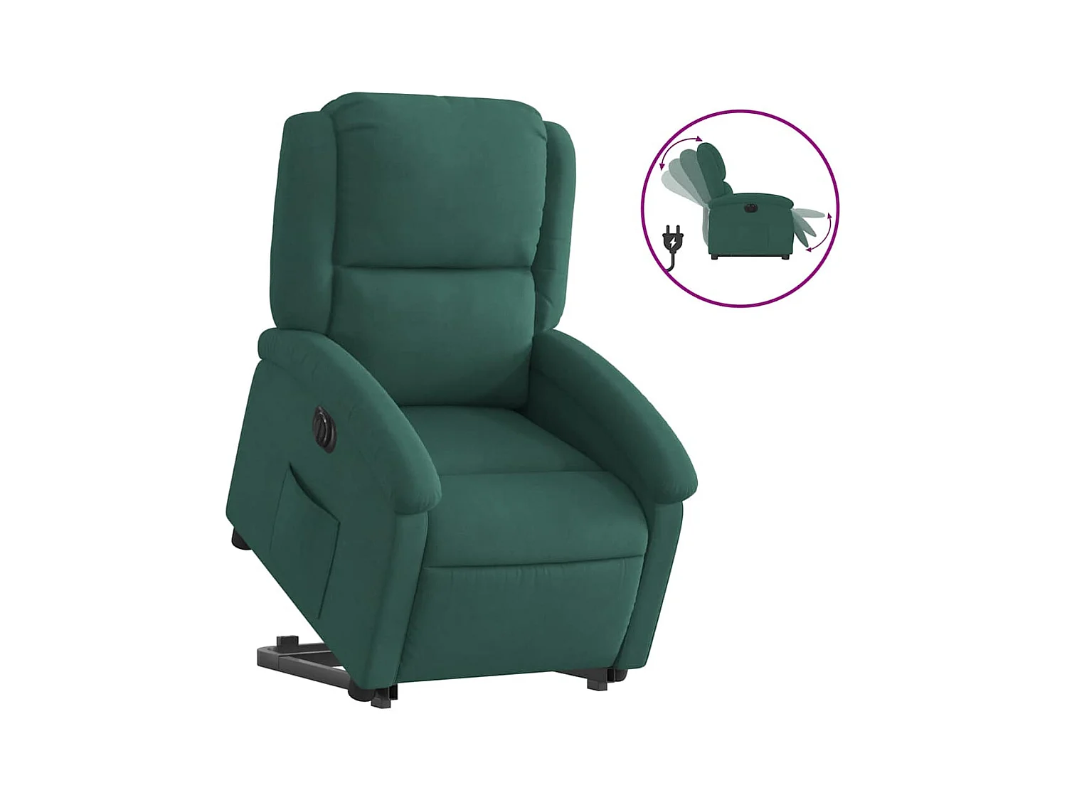 Silla de relax | Sillón eléctrico reclinable elevable de terciopelo verde oscuro SHL9838