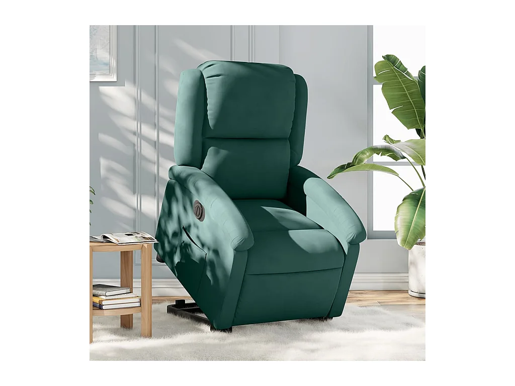 Silla de relax | Sillón eléctrico reclinable elevable de terciopelo verde oscuro SHL9838