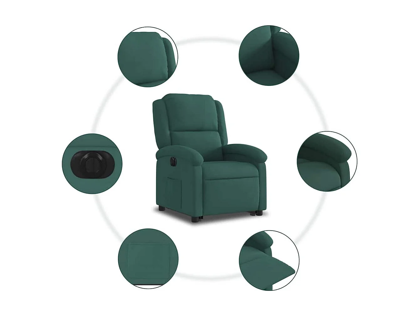 Silla de relax | Sillón eléctrico reclinable elevable de terciopelo verde oscuro SHL9838