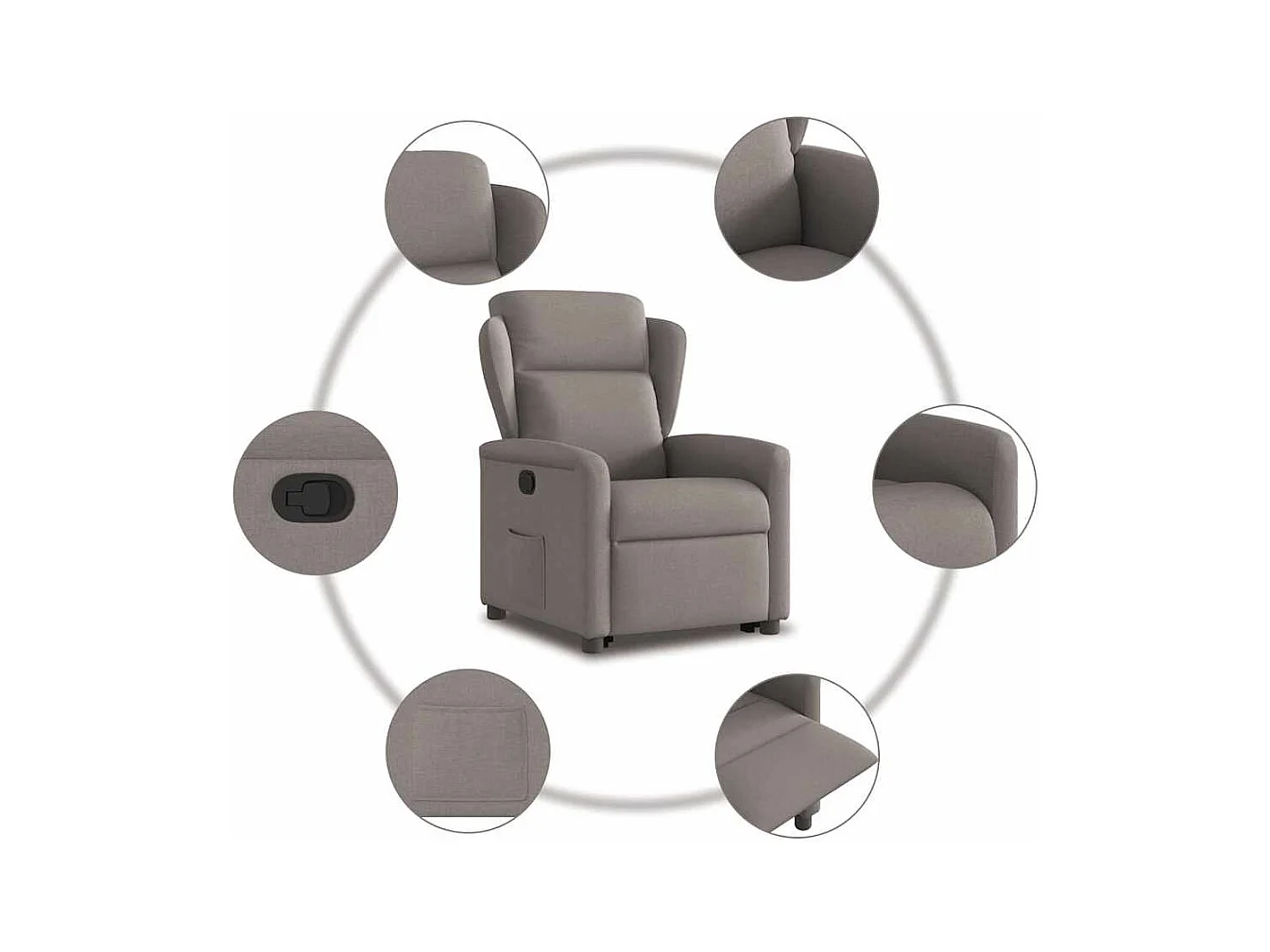 Sillón de relax | Silla | Sillón reclinable elevable tela gris taupe SHL4774