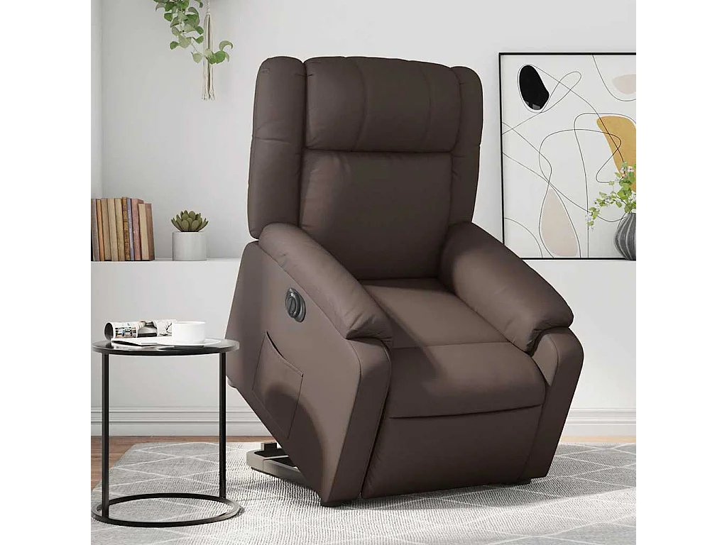 Relaxsessel mit Aufstehhilfe Elektrisch | Lounge Sessel indoor Braun Kunstleder SHL35648