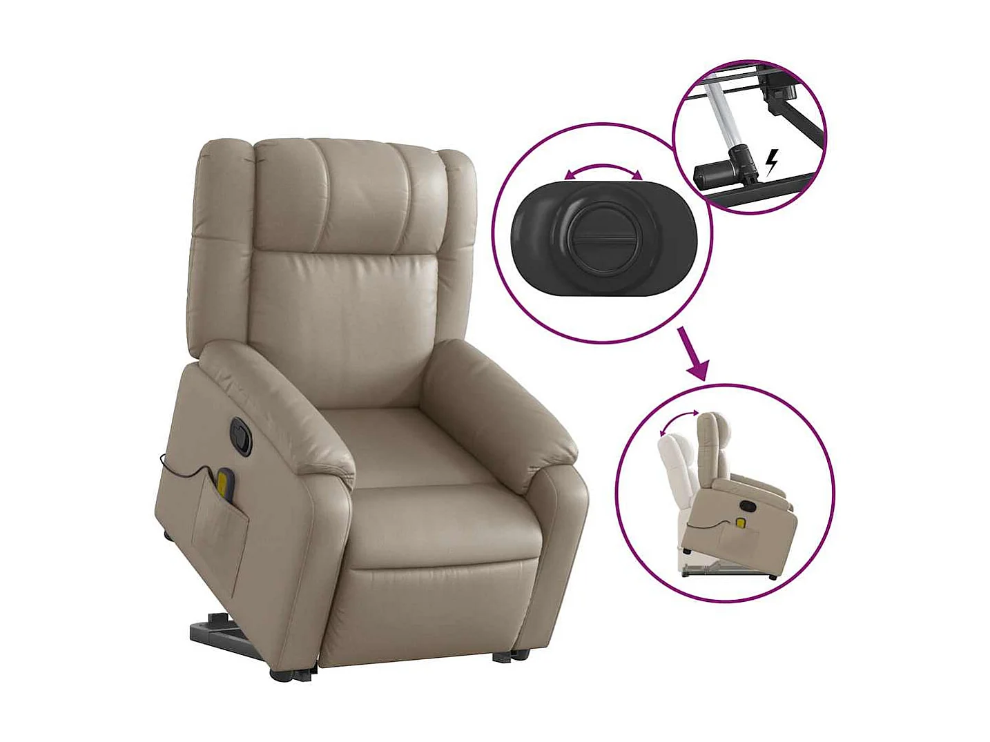 Fauteuil inclinable-Chaise de relax-Fauteuil de Massage Cappuccino Similicuir SHL1151