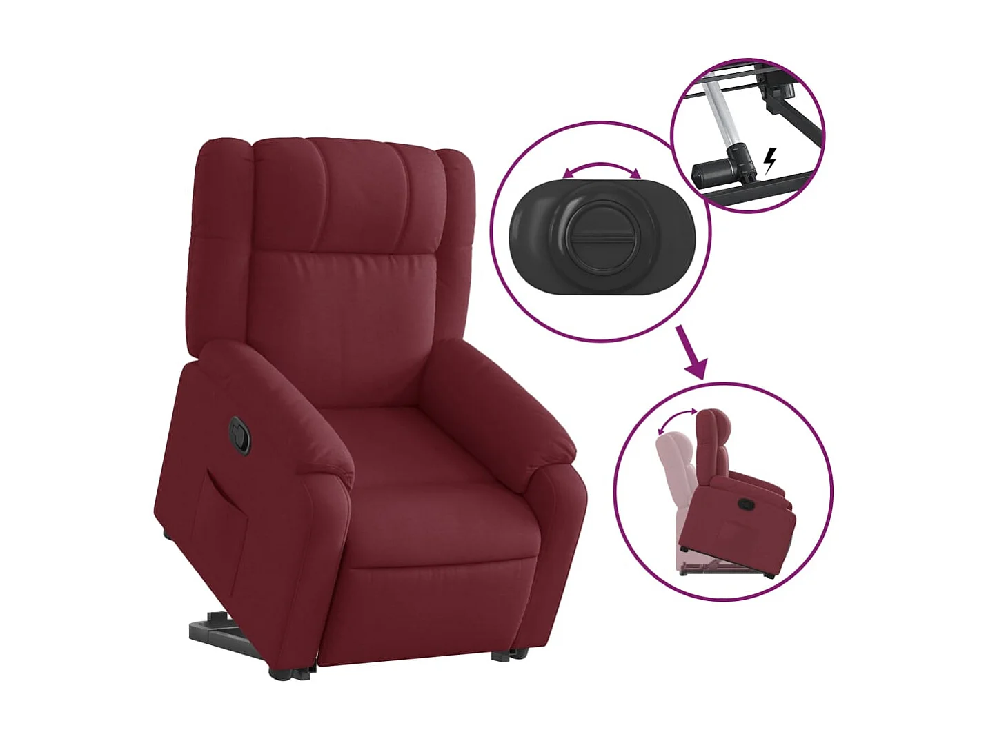 Relaxsessel | Lounge Sessel für Wohnzimmer mit Aufstehhilfe Weinrot Stoff SHL51956