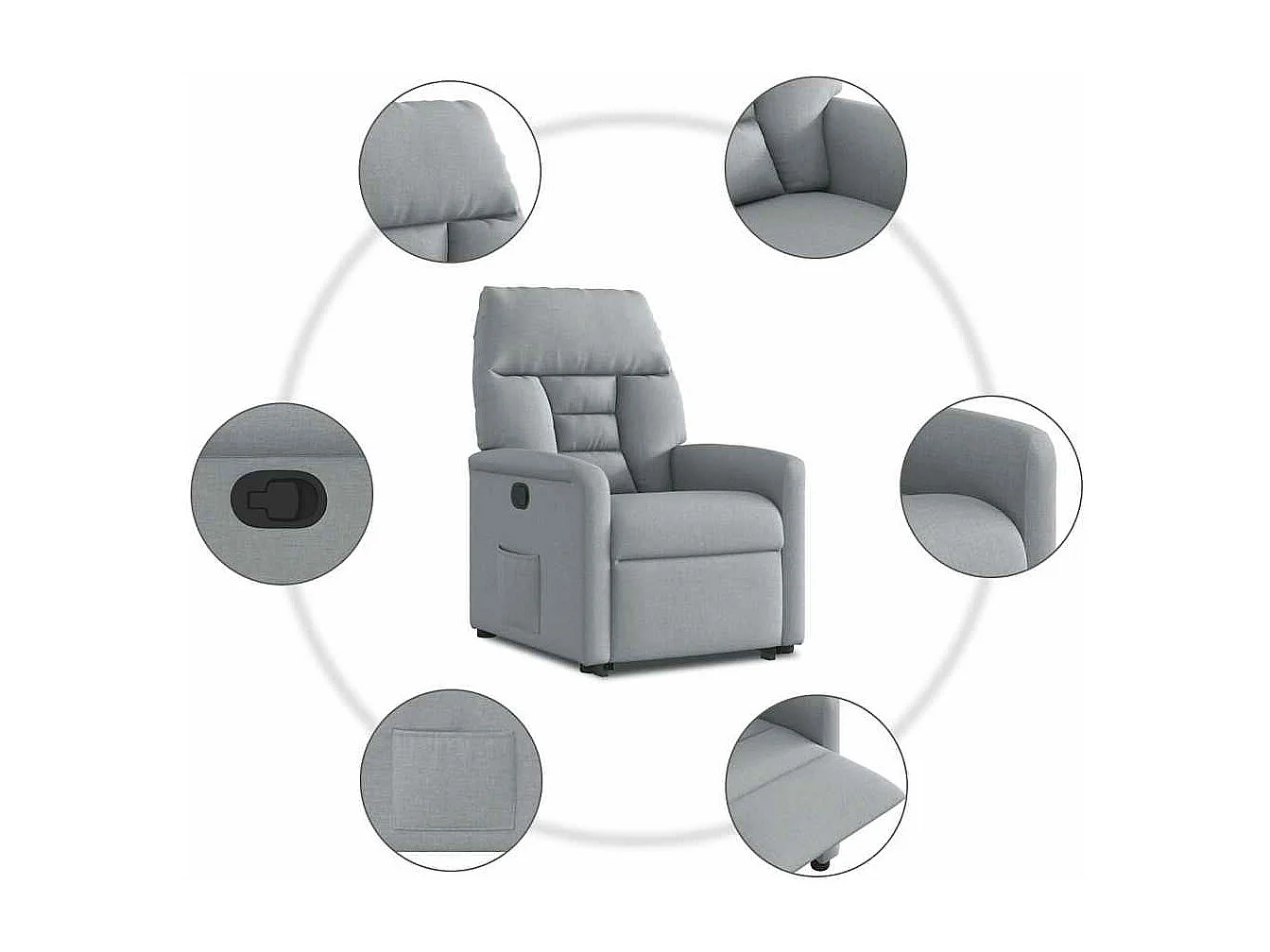 Relaxsessel | Lounge Sessel für Wohnzimmer mit Aufstehhilfe Hellgrau Stoff SHL3789