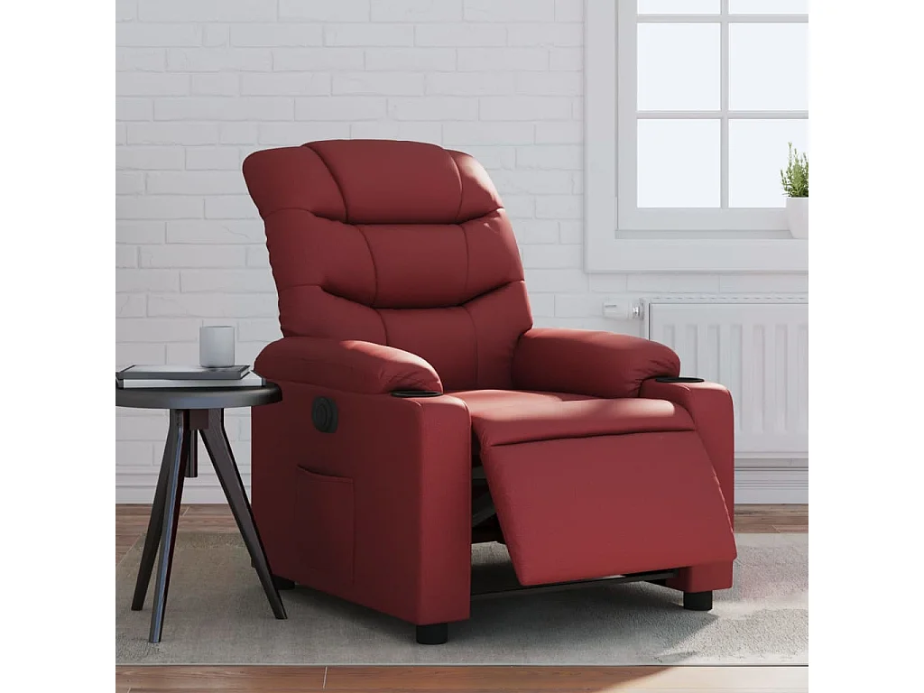 Relaxsessel Elektrisch | Lounge Sessel indoor Weinrot Kunstleder SHL66825