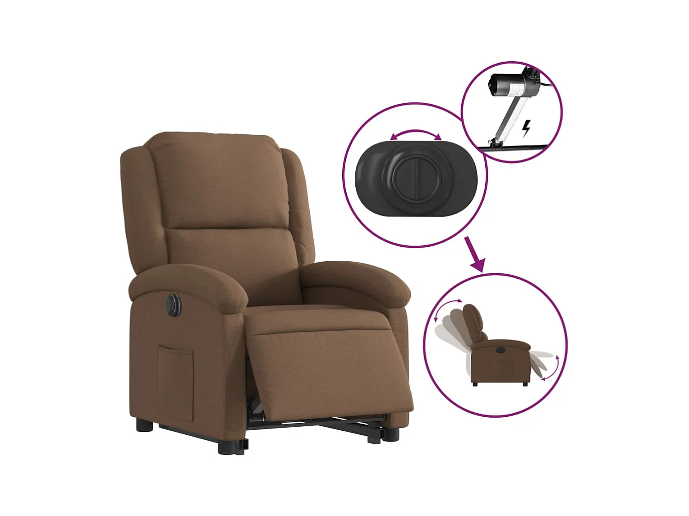 Silla de relax | Sillón eléctrico reclinable elevable de tela marrón SHL4465