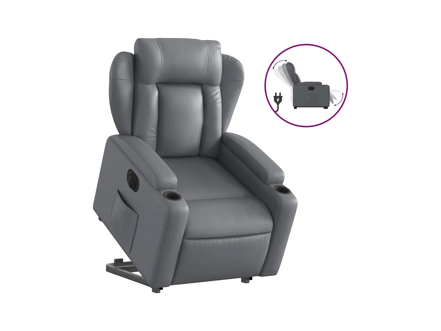 Fauteuil inclinable électrique-Chaise de relax-Fauteuil salon gris similicuir SHL2835
