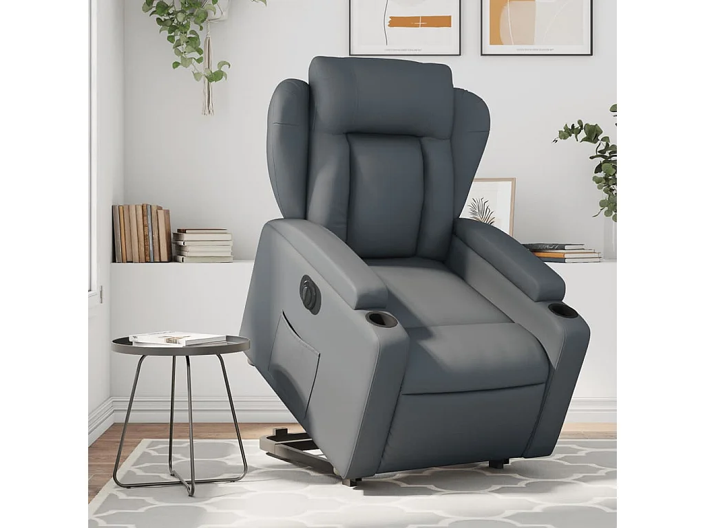 Relaxsessel mit Aufstehhilfe Elektrisch | Lounge Sessel indoor Grau Kunstleder SHL37944