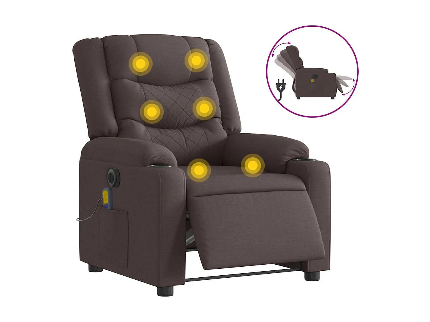 Fauteuil inclinable électrique-Fauteuil de massage de Salon Marron foncé Tissu SHL3278