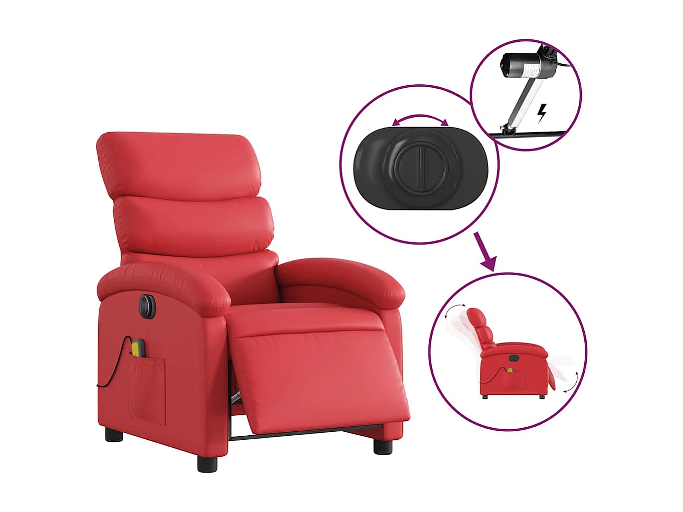 Sillón de salón | Silla | Sillón de masaje reclinable eléctrico de cuero artificial rojo SHL8227