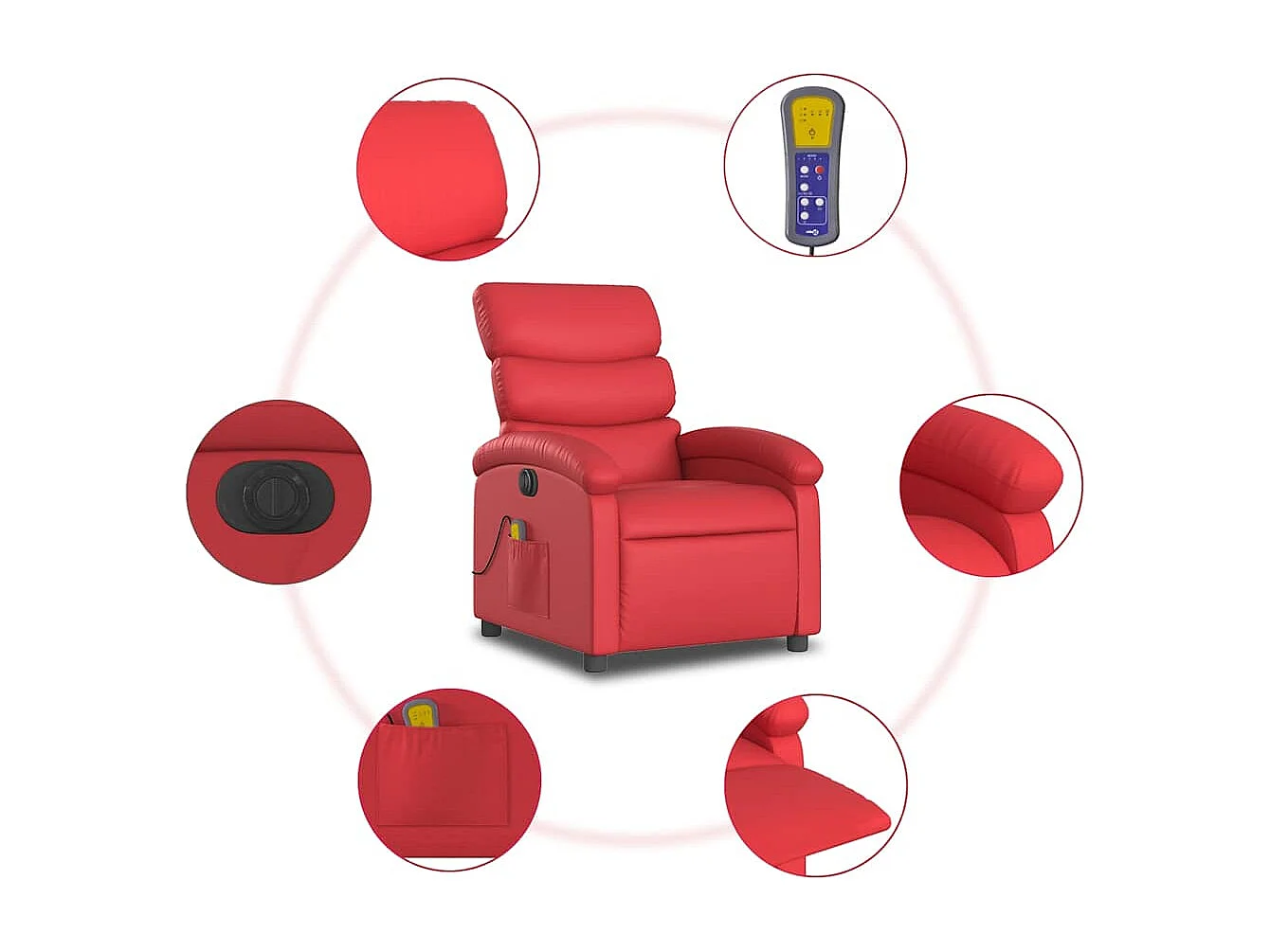 Sillón de salón | Silla | Sillón de masaje reclinable eléctrico de cuero artificial rojo SHL8227