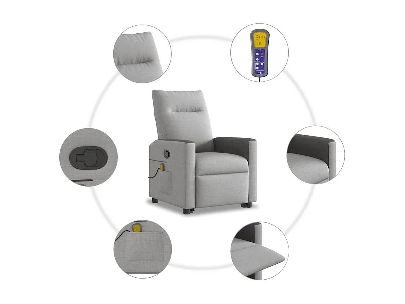 Fauteuil inclinable-Chaise de relax-Fauteuil de Massage gris nuage tissu SHL4893