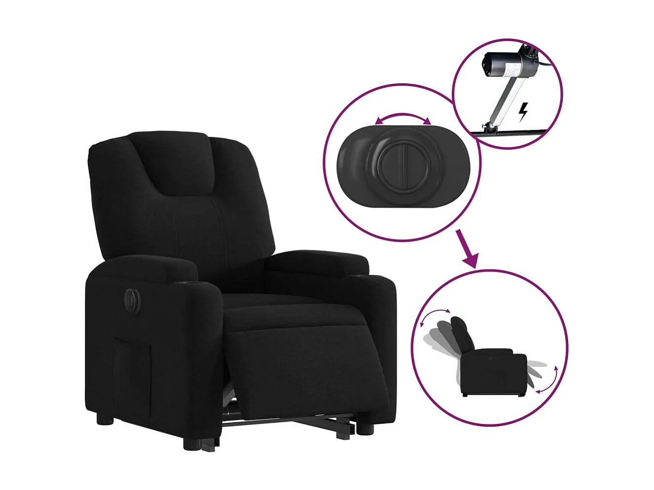Silla de relax | Sillón eléctrico reclinable elevable de tela negro SHL2631